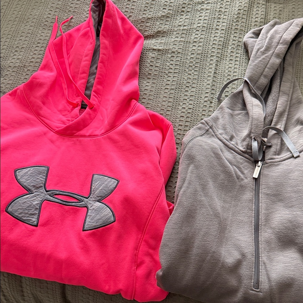 Under Armour Hot Pink Hoodie with Gray Logo and grey Under Armour Hoodie